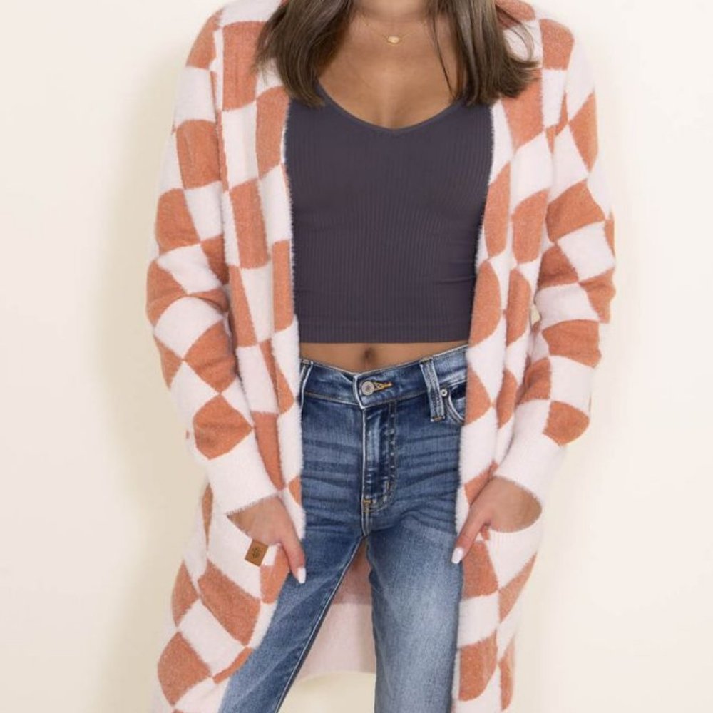 Tan Check Cardigan Simply Southern NWT